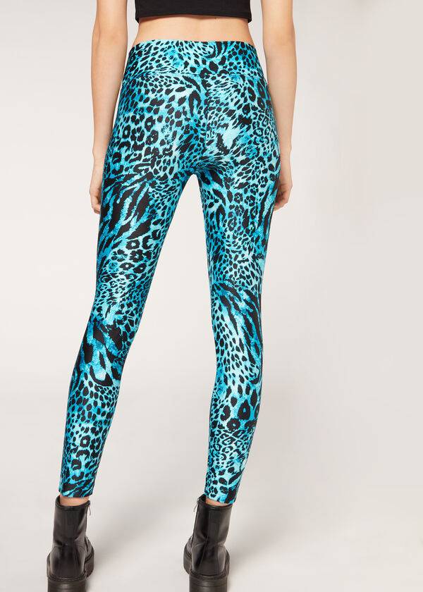 Leggins Calzedonia Shiny Animal-Print Atléticos Mujer Turquesa | CL2681WY