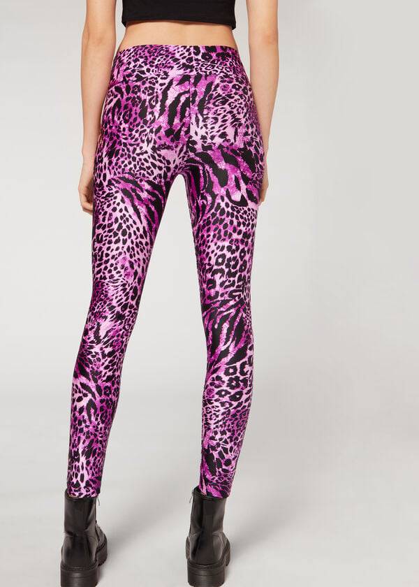 Leggins Calzedonia Shiny Animal-Print Atléticos Mujer Rosas | CL2682QZ