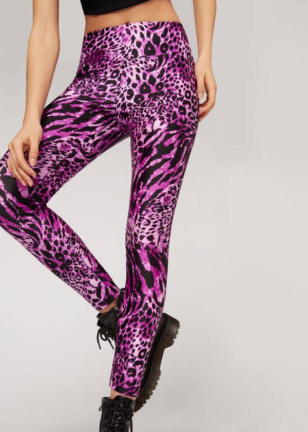 Leggins Calzedonia Shiny Animal-Print Atléticos Mujer Rosas | CL2682QZ
