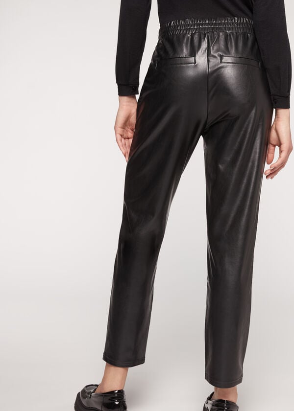 Leggins Calzedonia Thermal Coated Effect with Chain Trim Mujer Negras | CL2698SO