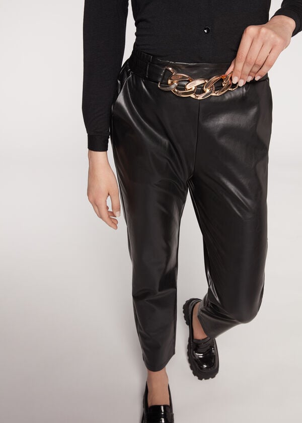 Leggins Calzedonia Thermal Coated Effect with Chain Trim Mujer Negras | CL2698SO