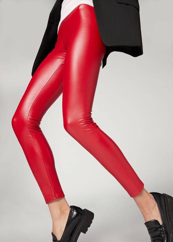 Leggins Calzedonia Thermal Cuero Effect Mujer Rojas | CL2699AP