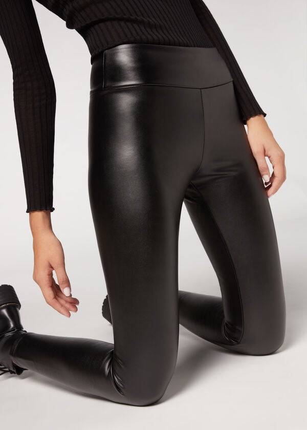 Leggins Calzedonia Thermal Cuero Effect Mujer Negras | CL2700PQ