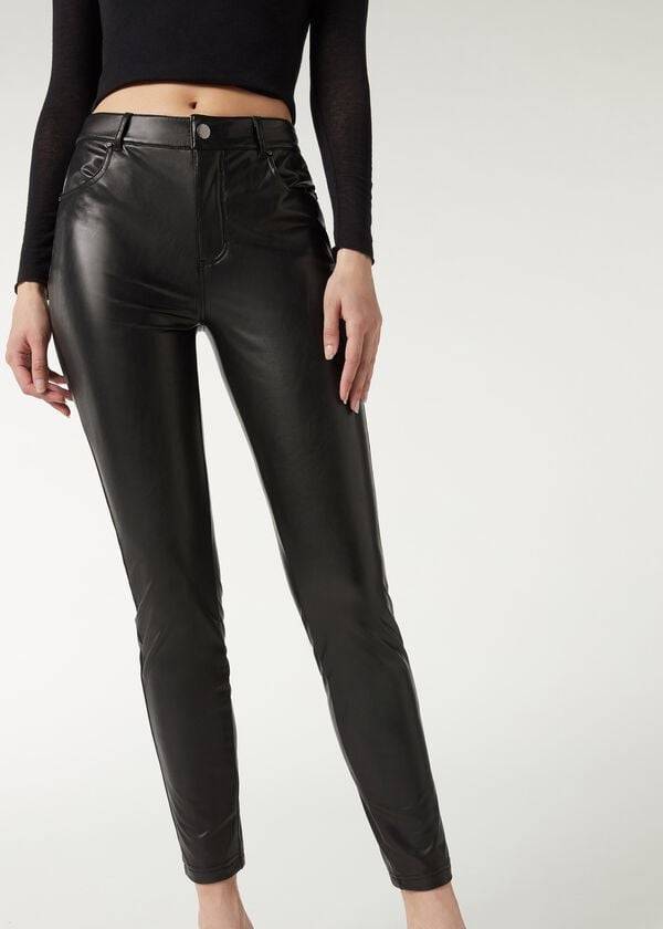 Leggins Calzedonia Thermal leather-effect Mujer Negras | CL2701OR