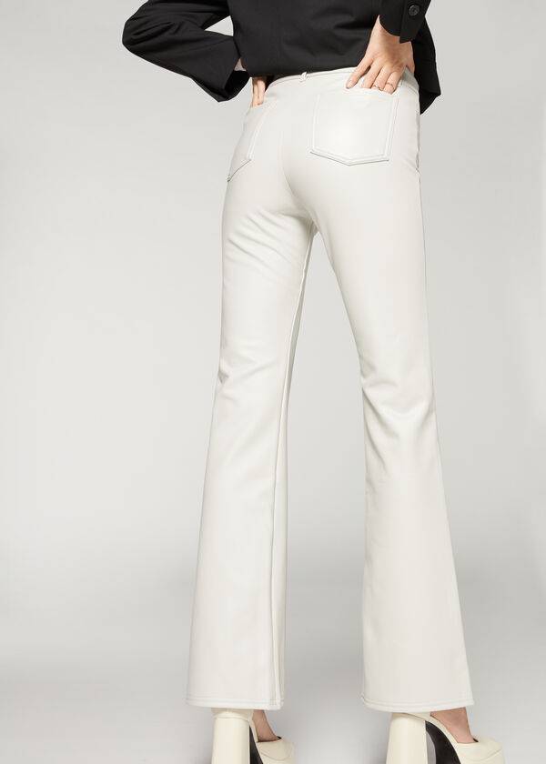 Leggins Calzedonia Zip and Button Coated Thermal Flared Mujer Blancas | CL2711NB