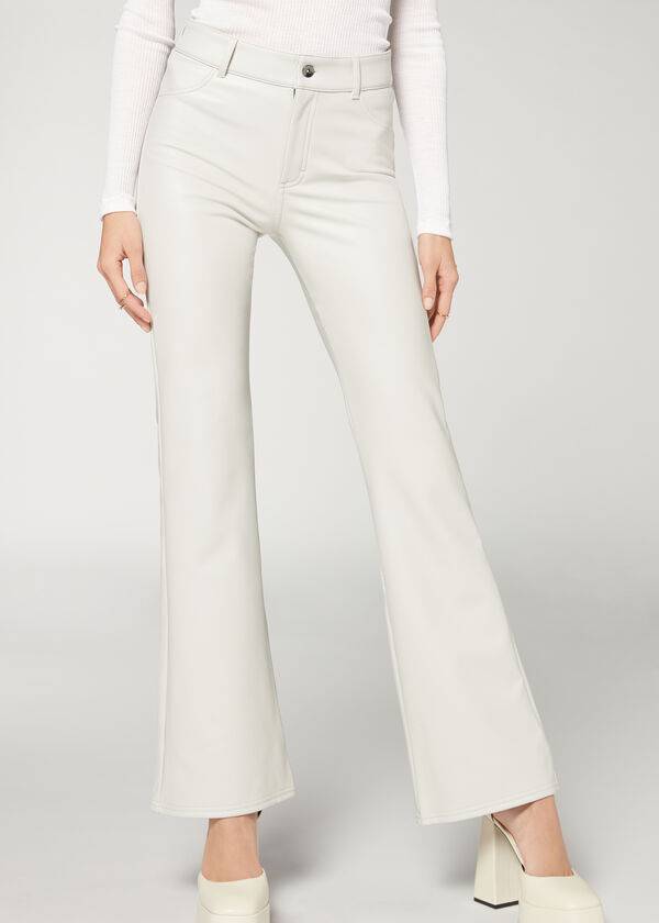 Leggins Calzedonia Zip and Button Coated Thermal Flared Mujer Blancas | CL2711NB