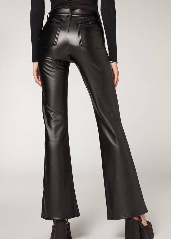Leggins Calzedonia Zip and Button Coated Thermal Flared Mujer Negras | CL2712HK