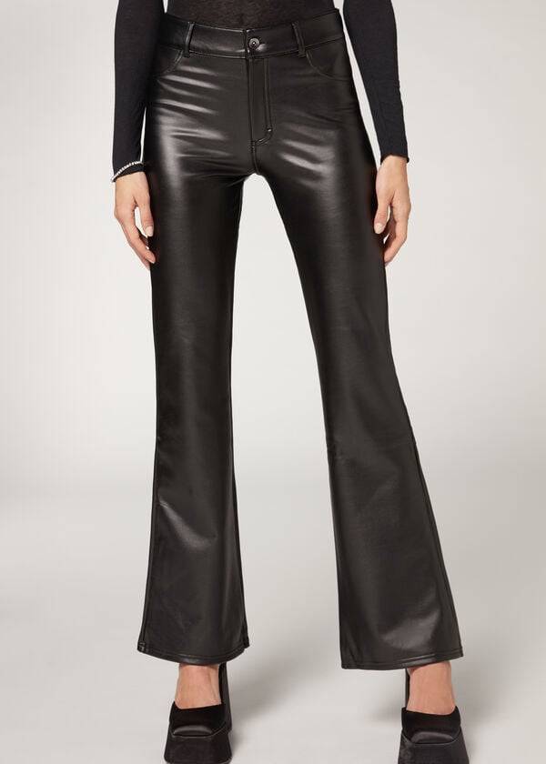 Leggins Calzedonia Zip and Button Coated Thermal Flared Mujer Negras | CL2712HK