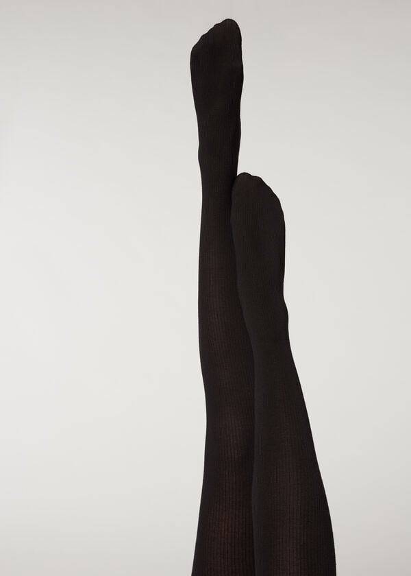 Mallas Calzedonia Acanalado Cashmere Blend Patterned Mujer Negras | CL1123IS