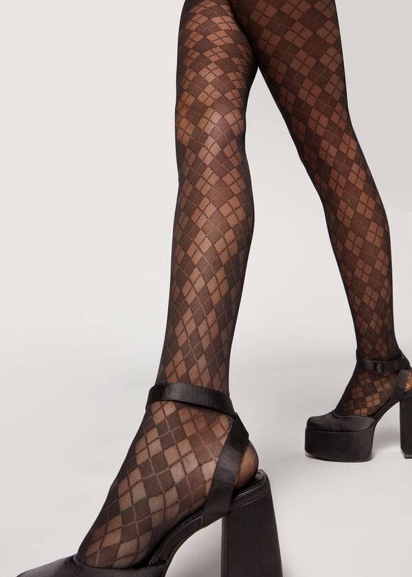 Mallas Calzedonia Argyle 50 Denier Sheer Patterned Mujer Negras | CL1086VD