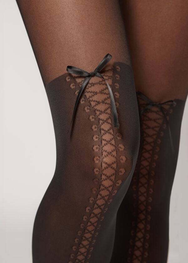 Mallas Calzedonia Boot-Effect Longuette Patterned Mujer Negras | CL1088NB