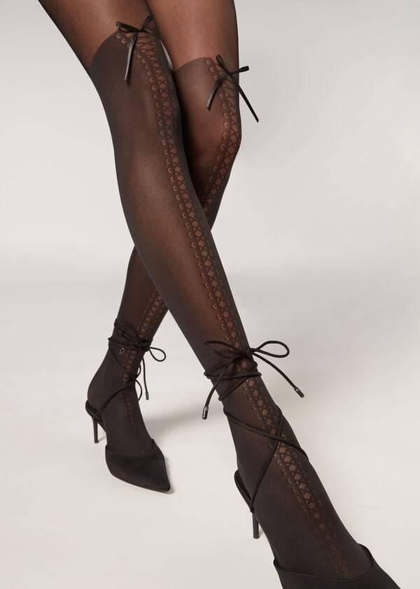 Mallas Calzedonia Boot-Effect Longuette Patterned Mujer Negras | CL1088NB