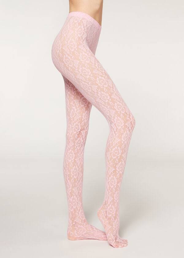 Mallas Calzedonia Colored Floral Encaje Patterned Mujer Rosas | CL1089MA