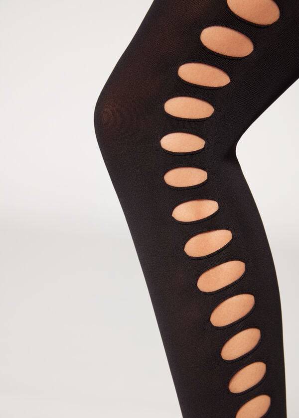 Mallas Calzedonia Cut-Out Opaque 90 Denier Patterned Mujer Negras | CL1091WY