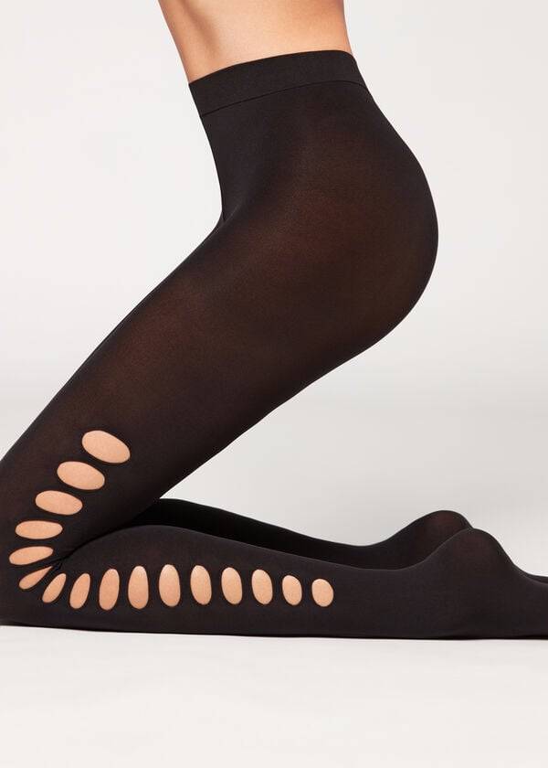 Mallas Calzedonia Cut-Out Opaque 90 Denier Patterned Mujer Negras | CL1091WY