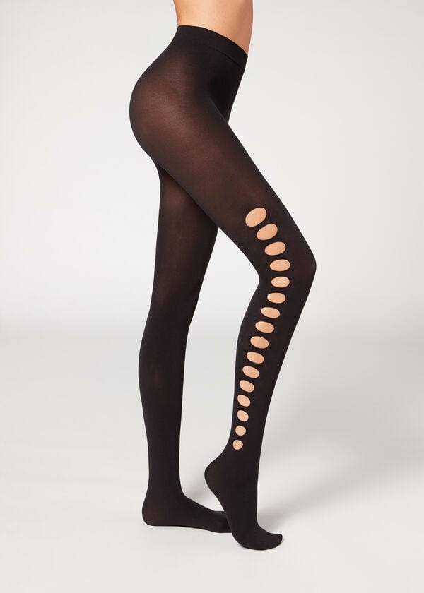 Mallas Calzedonia Cut-Out Opaque 90 Denier Patterned Mujer Negras | CL1091WY