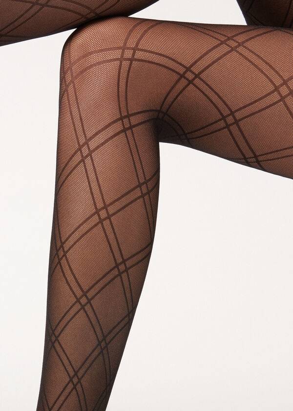 Mallas Calzedonia Double Diamond Motif Fishnet Patterned Mujer Negras | CL1095YU