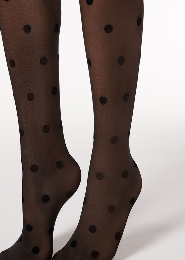 Mallas Calzedonia Flocked Dots Sheer 30 Denier Mujer Negras | CL1223RW