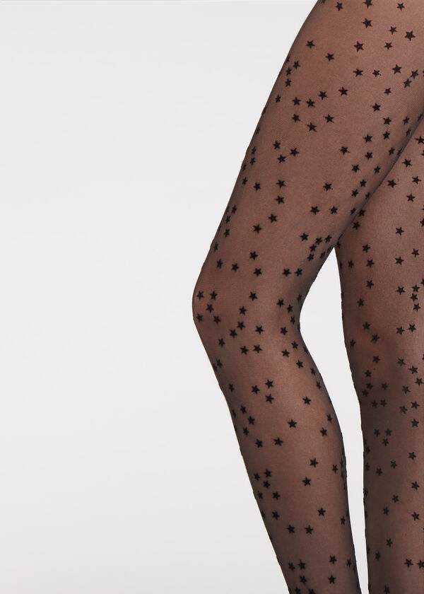 Mallas Calzedonia Flocked Stars 30 Denier Sheer Mujer Negras | CL1224TV