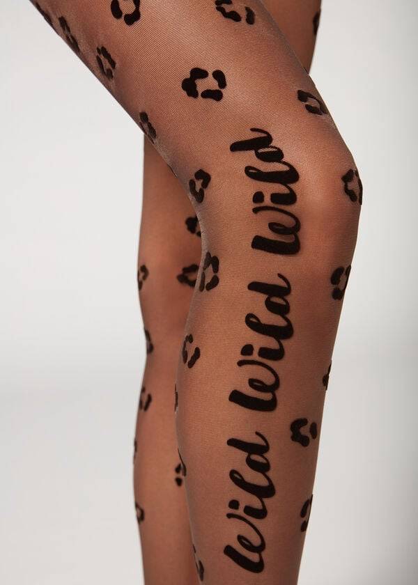 Mallas Calzedonia Flocked Wild Print 30 Denier Patterned Mujer Negras | CL1098OR