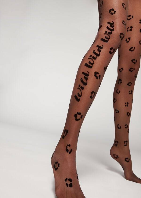 Mallas Calzedonia Flocked Wild Print 30 Denier Patterned Mujer Negras | CL1098OR