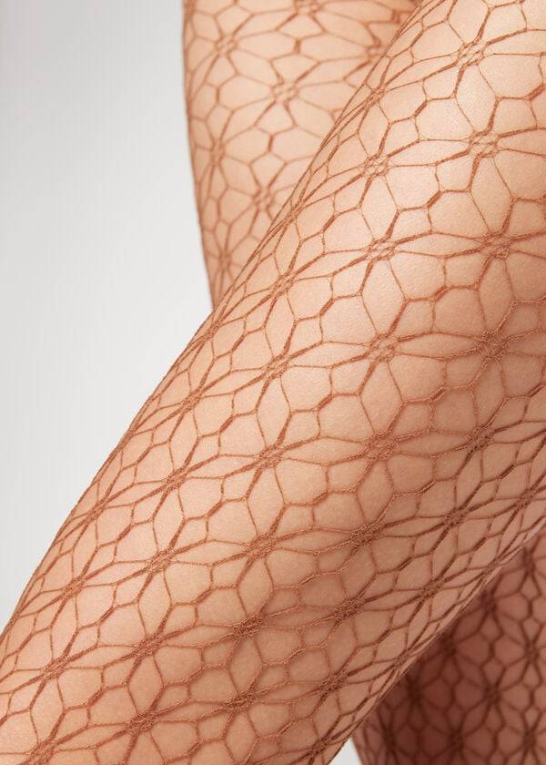 Mallas Calzedonia Geometric-Motif Fishnet Patterned Mujer Beige | CL1102DN