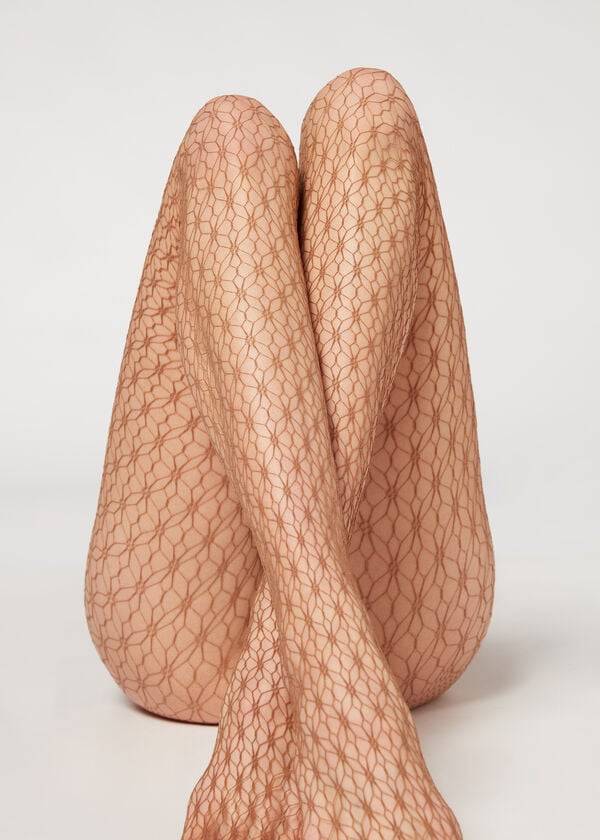 Mallas Calzedonia Geometric-Motif Fishnet Patterned Mujer Beige | CL1102DN