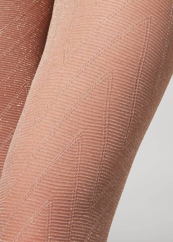 Mallas Calzedonia Glitter Chevron-Motif Micronet Mujer Rosas | CL1106JJ