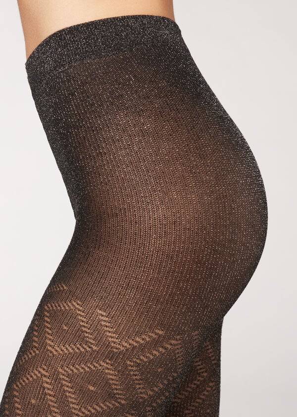 Mallas Calzedonia Glitter Diamond Pattern Patterned Mujer Negras Plateadas | CL1107KI