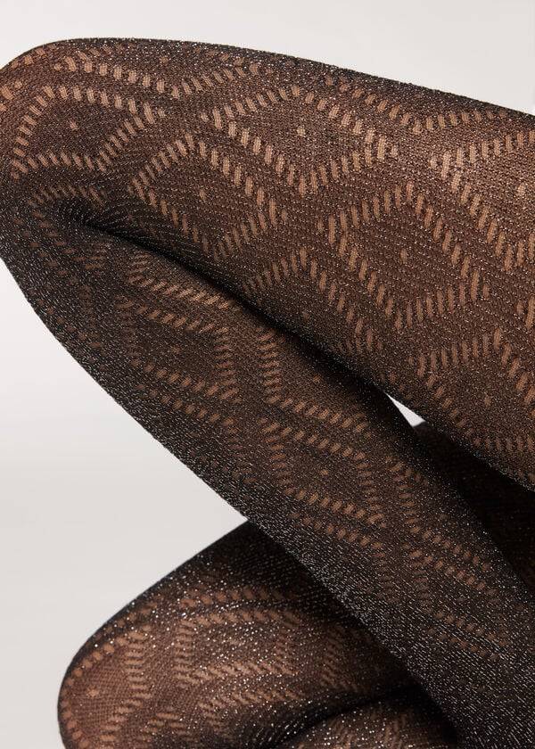 Mallas Calzedonia Glitter Diamond Pattern Patterned Mujer Negras Plateadas | CL1107KI