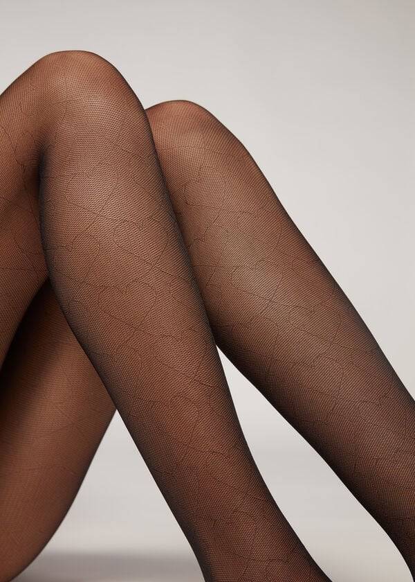 Mallas Calzedonia Heart-Motif Micronet Eco Patterned Mujer Negras | CL1108LH