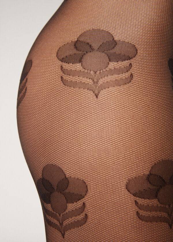 Mallas Calzedonia Large Floral Tulle Patterned Mujer Negras | CL1109ZG