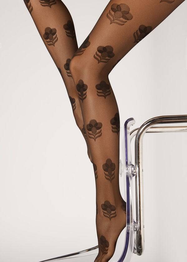Mallas Calzedonia Large Floral Tulle Patterned Mujer Negras | CL1109ZG