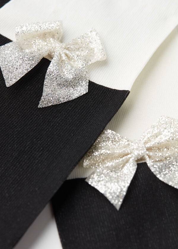 Mallas Calzedonia Longuette-Effect with Bow Appliqués Niños Blancas Negras | CL2983AP