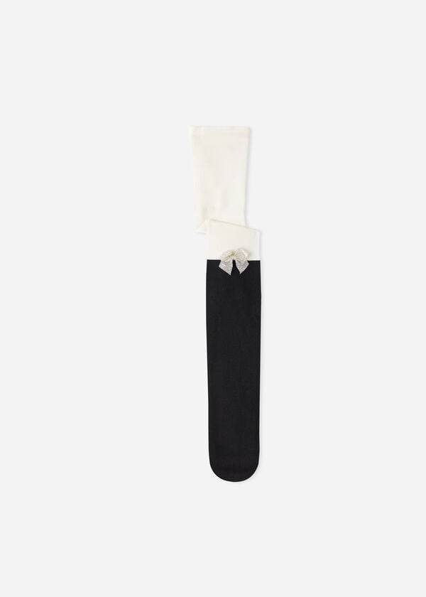 Mallas Calzedonia Longuette-Effect with Bow Appliqués Niños Blancas Negras | CL2983AP