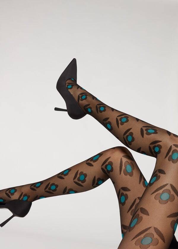Mallas Calzedonia Macro Daisy Micronet Patterned Mujer Negras Azules | CL1113BC