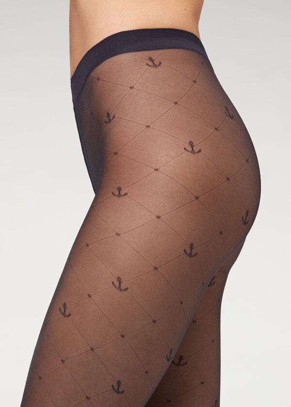 Mallas Calzedonia Marine Sheer 50 Denier Patterned Mujer Azules | CL1114NB