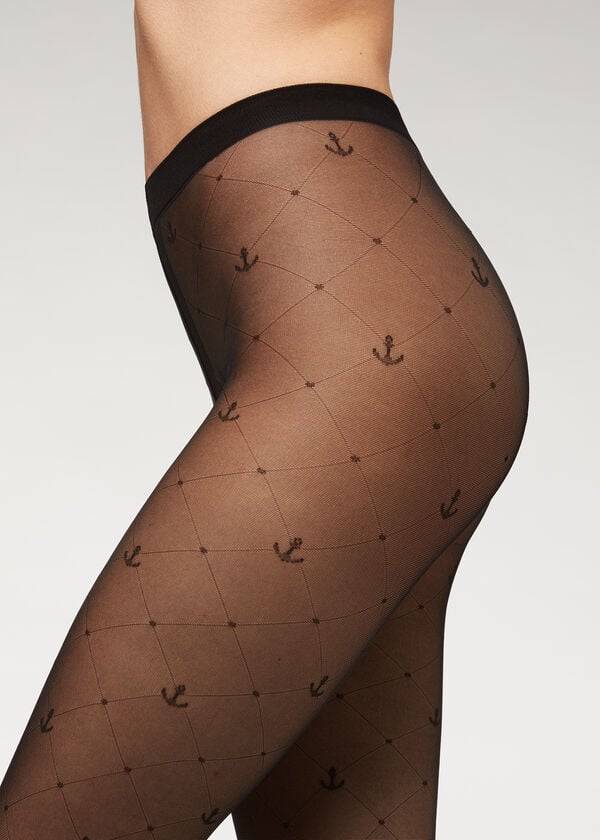 Mallas Calzedonia Marine Sheer 50 Denier Patterned Mujer Negras | CL1115MA