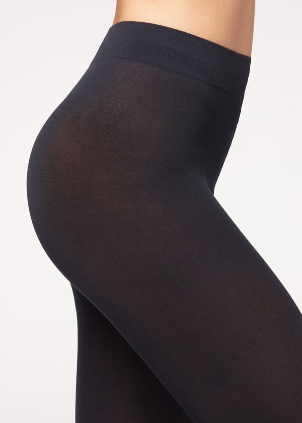 Mallas Calzedonia Opaque 100 Denier Algodon and Microfiber Mujer Azules | CL1052GL
