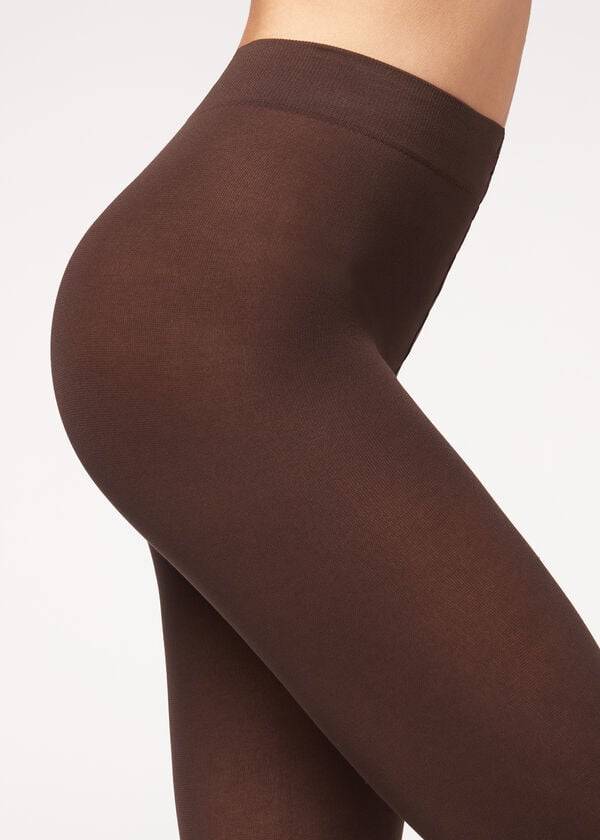 Mallas Calzedonia Opaque 100 Denier Algodon and Microfiber Mujer Cafe | CL1053HK