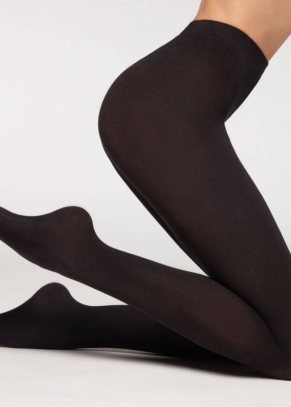 Mallas Calzedonia Opaque 150 Denier in Eco Algodon Mujer Negras | CL1056LH