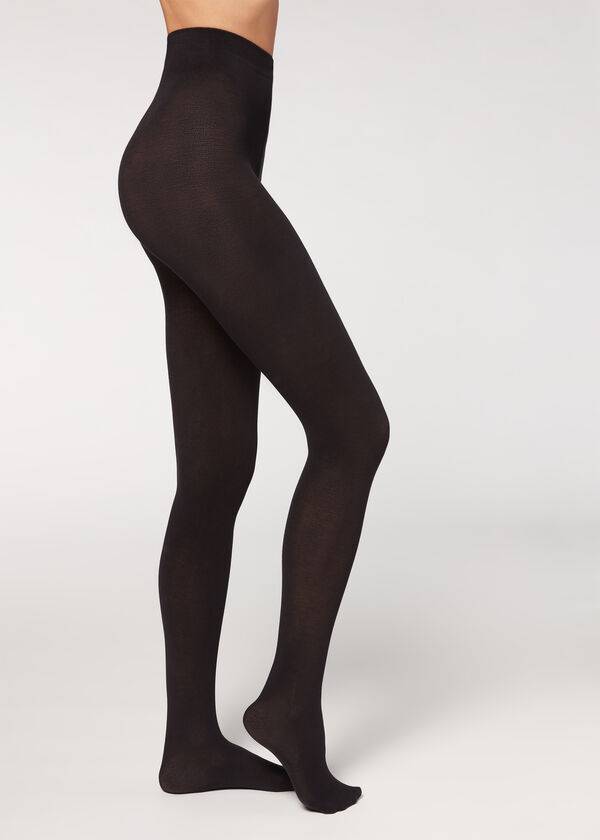 Mallas Calzedonia Opaque 150 Denier in Eco Algodon Mujer Negras | CL1056LH
