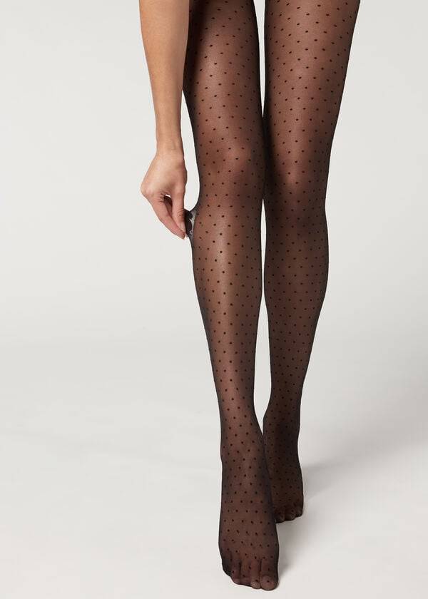 Mallas Calzedonia Polka Dot 20 Denier Invisible Sheer Patterned Mujer Negras | CL1119RW