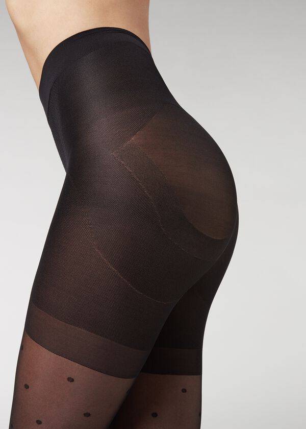 Mallas Calzedonia Polka Dot Total Shaper Sheer Mujer Negras | CL1226UT