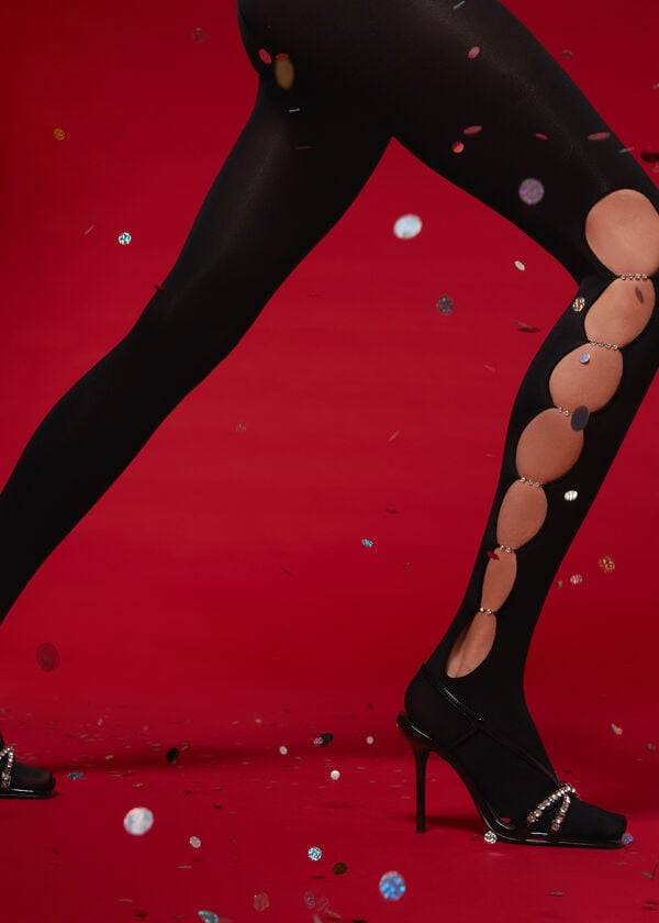 Mallas Calzedonia Rhinestone Cut Out 100 Denier Opaque Eco Patterned Mujer Negras | CL1121YU
