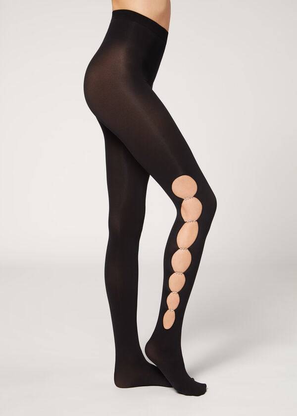 Mallas Calzedonia Rhinestone Cut Out 100 Denier Opaque Eco Patterned Mujer Negras | CL1121YU
