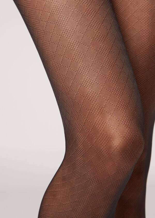 Mallas Calzedonia Sheer 20 Denier Diamond-Pattern Eco Patterned Mujer Negras | CL1126AP