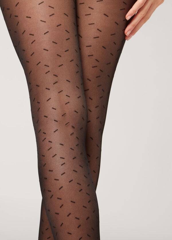 Mallas Calzedonia Sheer 30 Denier All-Over Dash Patterned Mujer Negras | CL1127SO