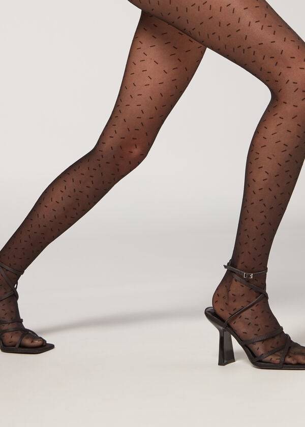 Mallas Calzedonia Sheer 30 Denier All-Over Dash Patterned Mujer Negras | CL1127SO