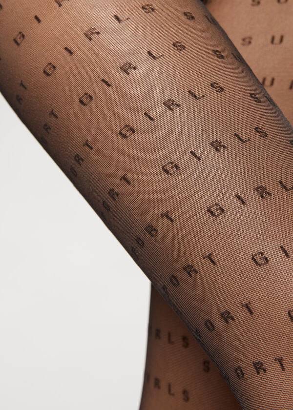 Mallas Calzedonia Sheer 30 Denier Support Text Patterned Mujer Negras | CL1131HK